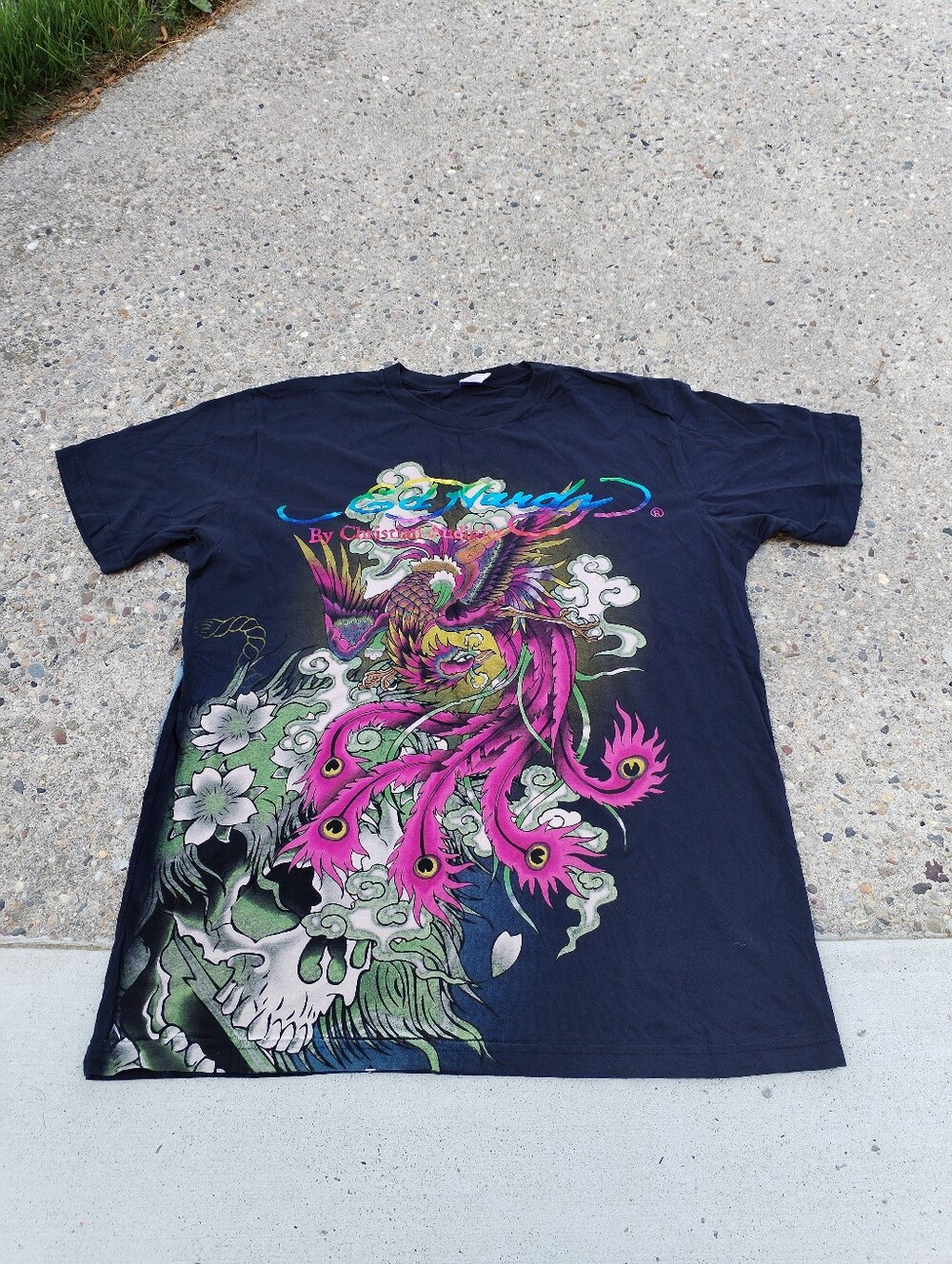 Ed Hardy Black and Pink Short Sleeve Tees with Artistic Floral Designs